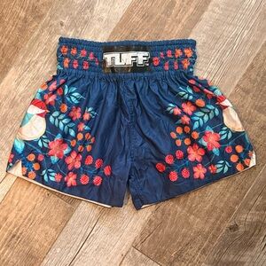 Tuff Sport Muay Thai shorts in navy blue with a floral and bird print size small